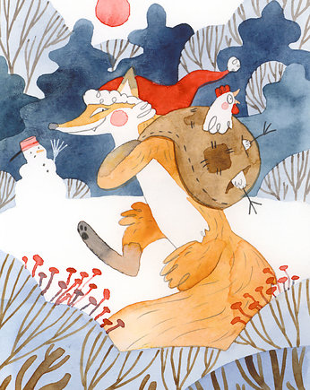 Lis Mikołaj - ilustracja oryginalna A5, Czary Malary