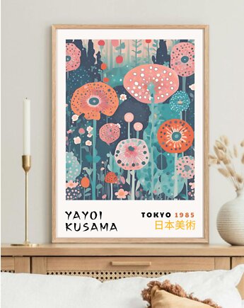 PLAKAT dekoracyjny , Yayoi Kusama, wystawowy, kwiaty, black dot studio