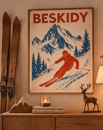 PLAKAT GÓRY narty SKI zimowy sport Alpy retro personalizacja, black dot studio
