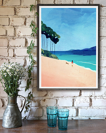 Złota plaża - spacer nad oceanem - plakat 50x70 cm, minimalmill