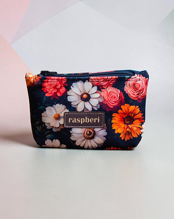 Etui na klucze z czarnego weluru w kolorowe kwiaty handmade, raspberi