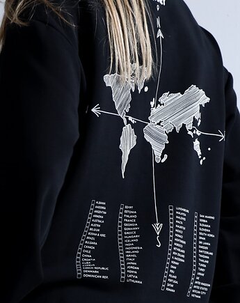 Zaznacz odwiedzone państwa - czarna bluza dla podróżnika bez kaptura, Wear Your Journey