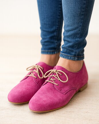 Zamszowe, skórzane buty damskie Oxford, AnemoneDream