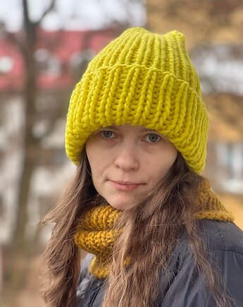 Zimowa czapka z wełny peruwiańskiej Lumi limonkowy żółty, Made by Jaga