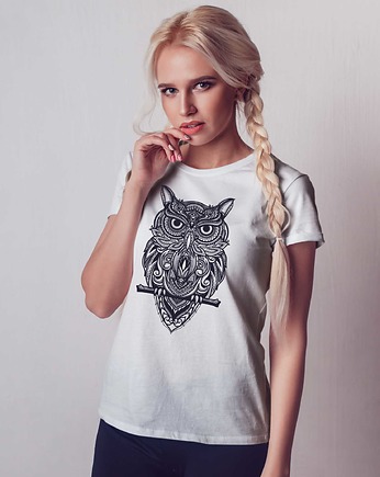 Koszulka organiczna z nadrukiem  Etniczna sowa, ART ORGANIC