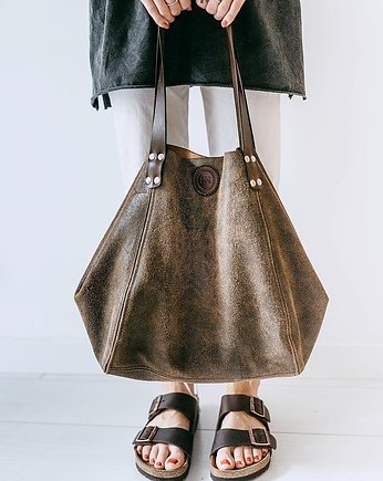 Brązowy tote bag z naturalnej skóry, Bagi Leather Workshop