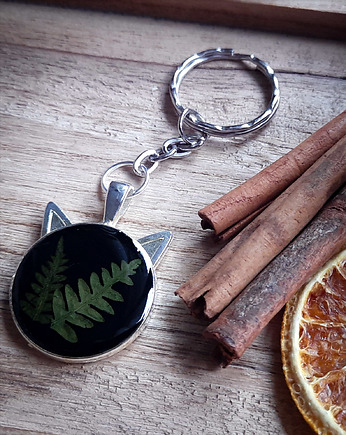 Breloczek z paprocią, kot, Figa handmade accessories