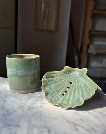 Jasno Zielony Ceramiczny Zestaw Łazienkowy z Mydelniczką Muszlą, Maison Fragile