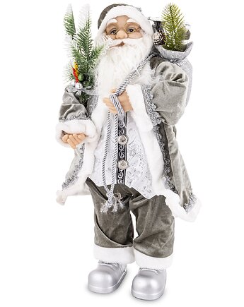 Figurka - Mikołaj z choinkami szaro-biały 61x35 cm, MIA home
