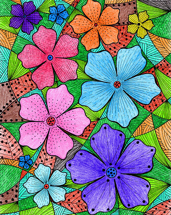 30. KOLOROWE KWIATY - rysunek, plakat., kama4you