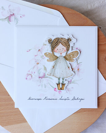 Aniołek. Kartka komunijna dla dziewczynki, papierkarnia