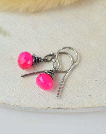 Chalcedon hot pink krople - srebrne kolczyki, Sunflower Kornelia Kubinowska