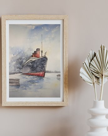 Akwarela Titanic statek morze oryginalny obraz 300g A3 30x42 cm, Kwitnace
