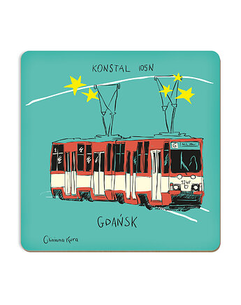 Podkładka pod kubek Gdańsk Tramwaj Konstal 105N, Gliniana Kura