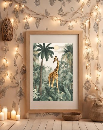 PLAKAT do pokoju dziecka, safari, dżungla tropikalna ilustracja, black dot studio
