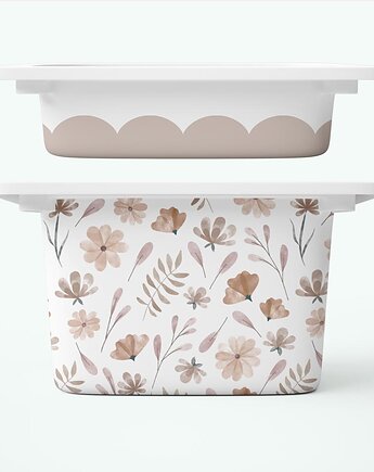 Falbanka i beżowe kwiaty - naklejki na pojemniki na zabawki, ALE Pomysl