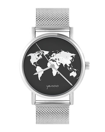 Zegarek - Mapa świata - bransoleta mesh, yenoo