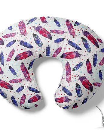 Poduszka rogal do karmienia Pióra granatowo- różowe, Baby Love Decor