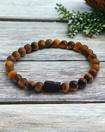 Męska : tygrysie oko & turmalin : ochronne bransoletki, kaktusia