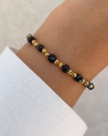 Bransoletka na gumce z czarnego turmalinu z hematytem, Bring Biżuteria