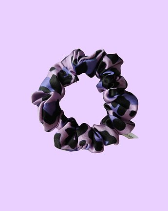 Gumka jedwabna, scrunchie, frotka fioletowa panterka MINI, Capillum