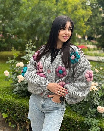 Kardigan z kwiatami, OKSI_KNIT