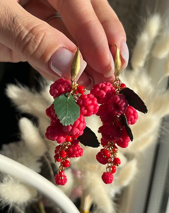 Kolczyki z maliną kiść z polimerowej gliny. Handmade, MariaPolymer