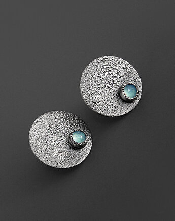 Okrągłe kolczyki, surowe srebro z agatem, Pastelove Jewelry