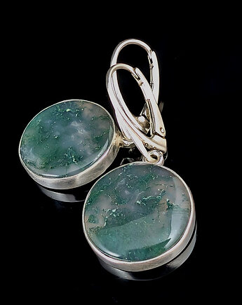 Kolczyki srebrne szaepty mchu- agaty mszyste, Pracownia Neores