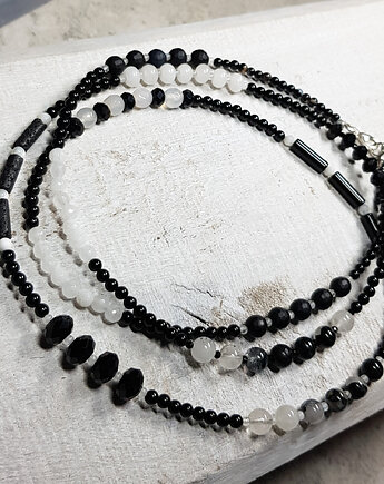 Czarno-biały długi sznur korali kors3, JanArt