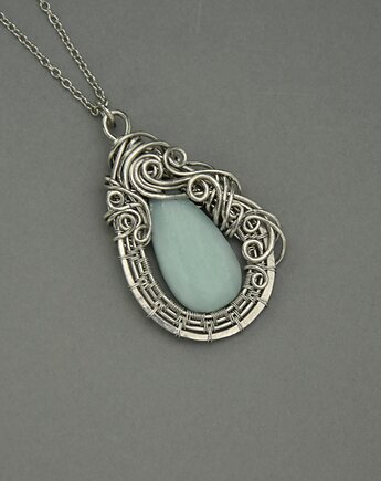 Duży wisior amazonit wire wrapping, Agata Rozanska
