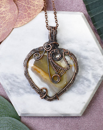 Miedziany wisiorek wire wrapping z agatem z Botswany #456, Spirit Of Copper