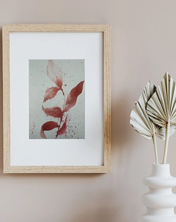 WYPRZEDAŻ SZTUKI! Akwarela Liście oryginalny obraz niebieski papier 10,5x22 cm, Kwitnace