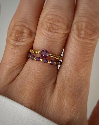 Pierścionek Pierścionki elastyczne hematyt, ametyst, Bring Biżuteria