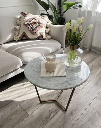 KIM GOLD-Okrągły marmurowy stolik, stolik kawowy, ława kawowa, Papierowka Simple form of furniture