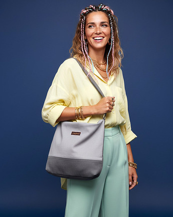 Torebka Boho Bag z szarego weluru unikatowa torebka handmade na ramię, raspberi