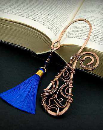 Ozdobna zakładka do książki z lapis lazuli wire wrapping, Blue Pearl Art