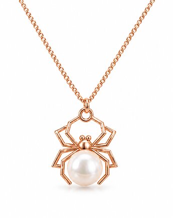 Pająk z białą perłą- naszyjnik różowe złoto 18K, ISSI Jewelry
