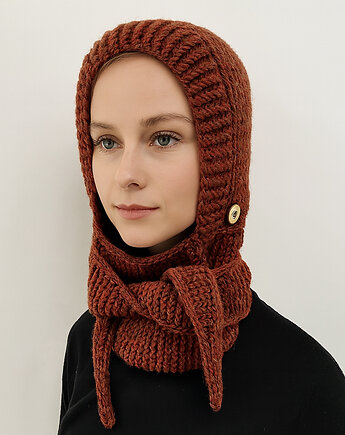 Balaclava kominiarka kaptur z szalikiem zamiast czapki handmade, splotomaniaa