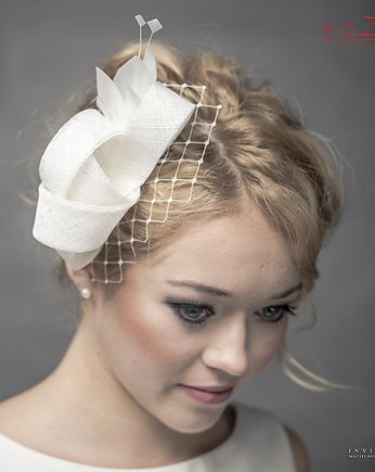 Ślubna ozdoba z piórkami i woalką, BOZKA Luxury Handmade