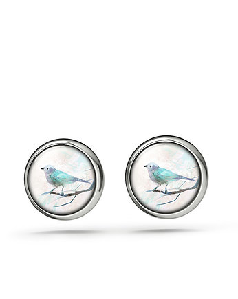 Kolczyki - Turkusowy ptaszek - sztyfty, mini, yenoo