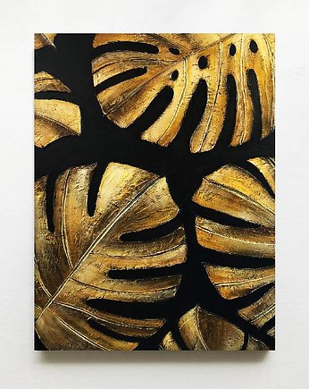GOLDEN MONSTERA - obraz z płaskorzeźbą, art and texture