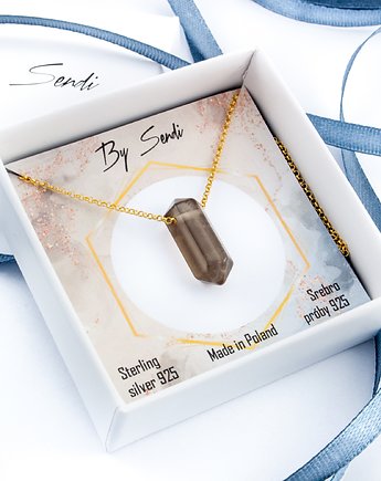 Naszyjnik z kwarcem dymnym, biżuteria z kamieniem, prezent dla siostry, srebro, By Sendi