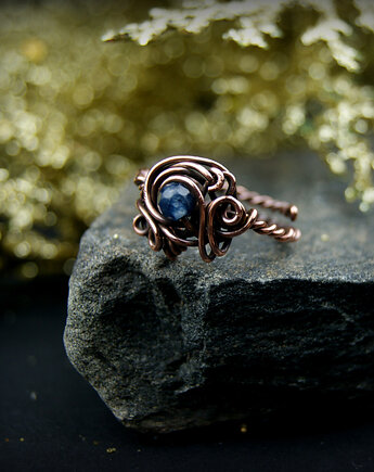 Szafir  regulowany pierścionek z  miedzi, Blue Pearl Art
