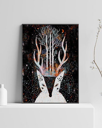 Plakat z magicznym niebem i wilkiem magia bajka, Bajkowe Obrazki