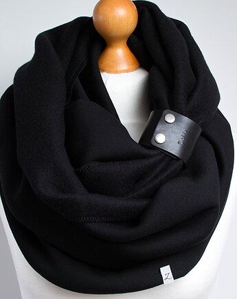 Zimowy komin damski, duży komin bawełniany z zapinką skórzaną, Pracownia Rękodzieła Zolla