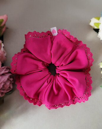 Gumka Maxi Scrunchie Seria z koronką- Fuksja, Seylla pracownia