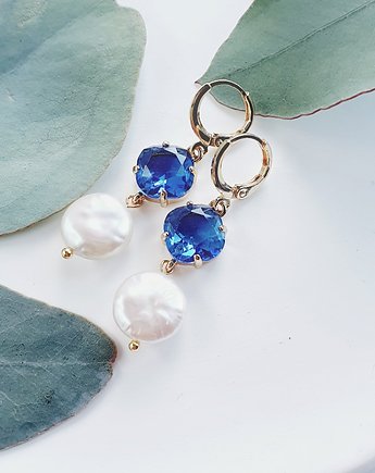 Kolczyki z perłą i szafirowymi kryształami, PiLLow Design