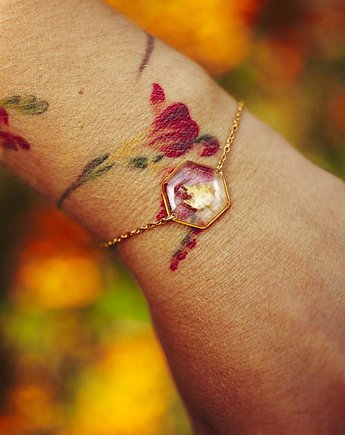 Jesienna bransoletka, delikatna i minimalistyczna bransoletka, liść klonu, kwiaty biżuteria