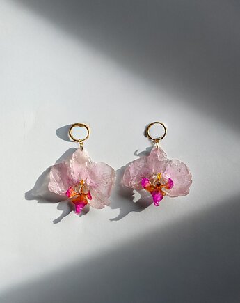 Kolczyki z prawdziwą orchideą w żywicy kwiaty biżuteria, kwiaty biżuteria